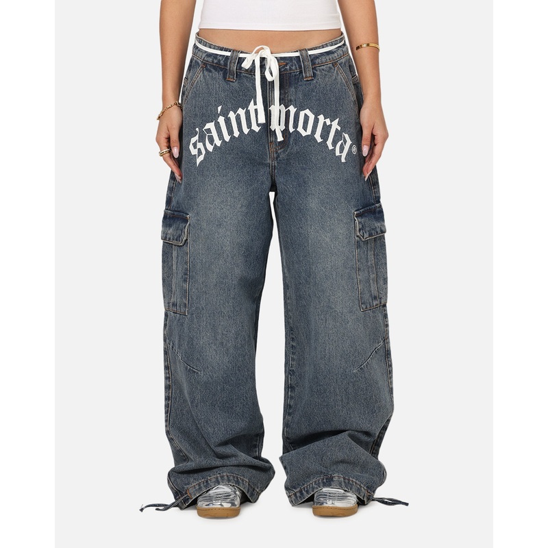 Saint Morta Gothic Denim Cargo Pants Dirty Denim 28
