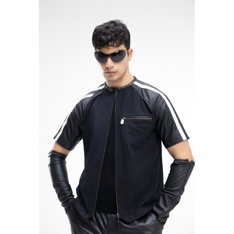 Drift  Leather Sleeve Zip Shirt S