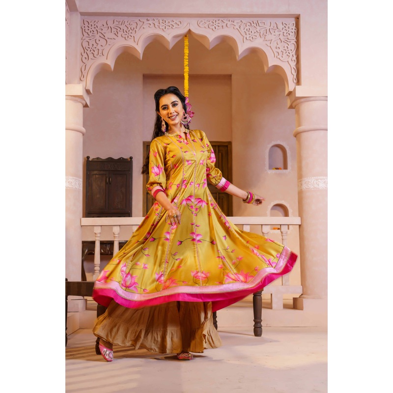 Womens Multi-Color Printed Gown L MULTI COLOR