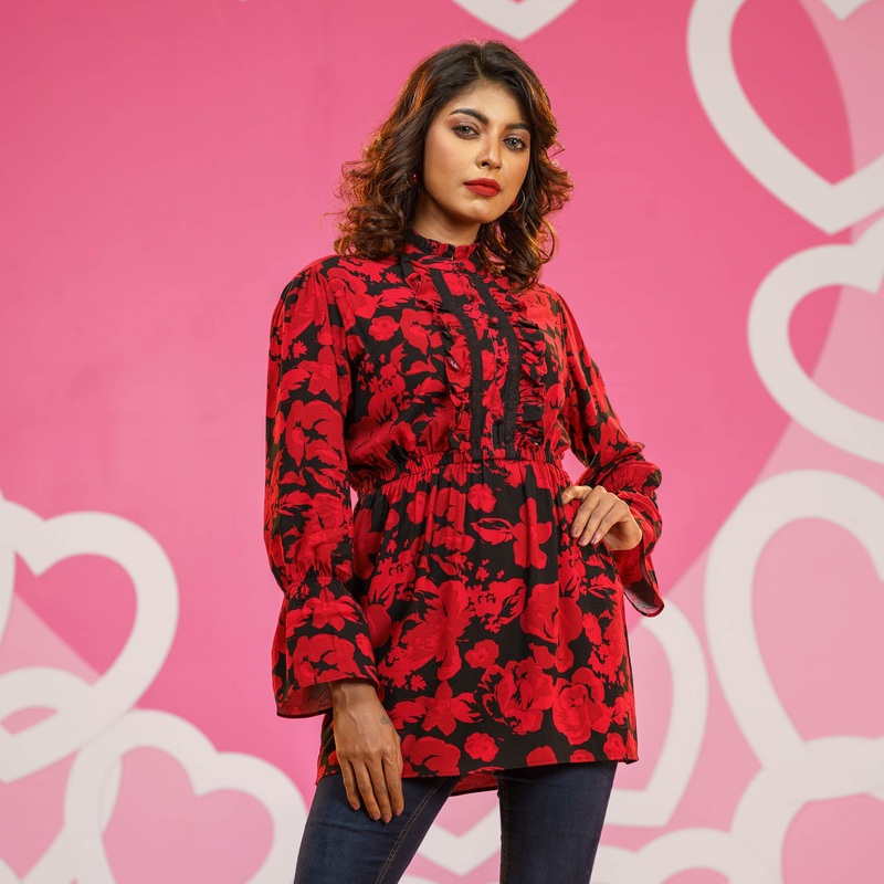 Womens Tops-Red/Black 2XL RED/BLACK