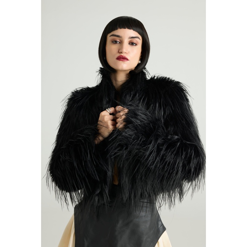 BLACK SWAN – Cropped Faux Fur Jacket XS Storm Muse