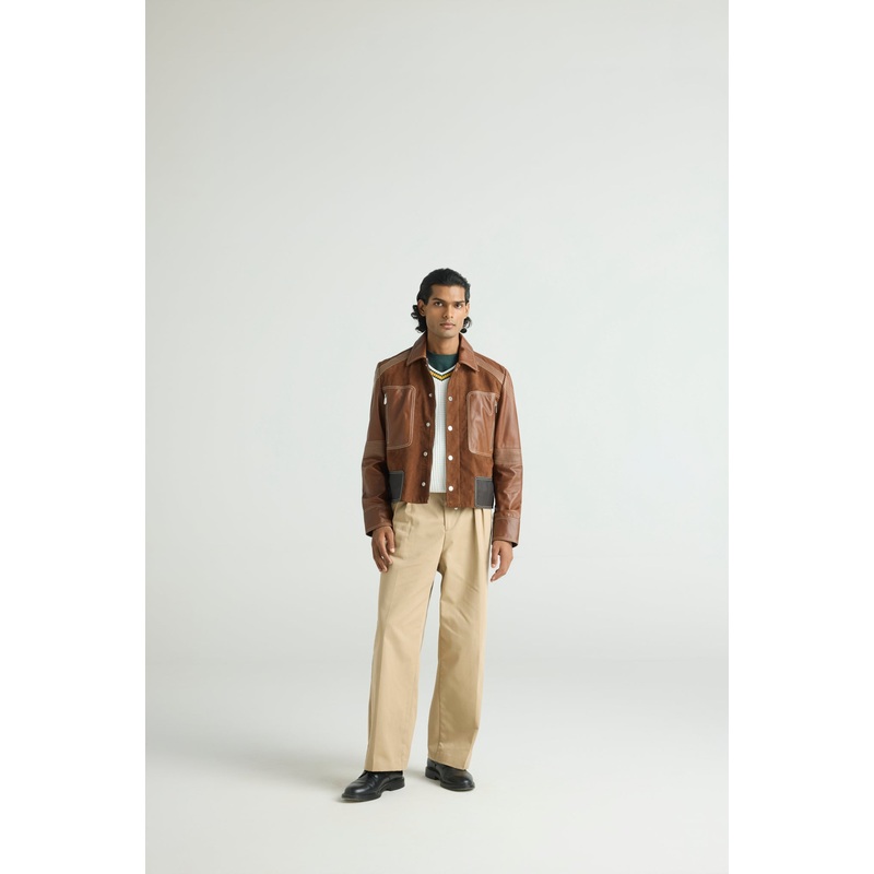 FUSE – Panelled Leather & Suede Trucker Jacket S