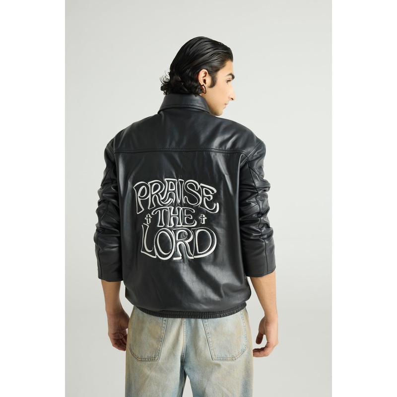 LORD – STATEMENT LEATHER BOMBER – Black olive XS