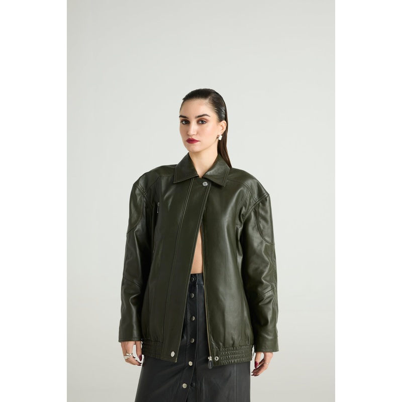LORD – STATEMENT LEATHER BOMBER – Olive XS olive