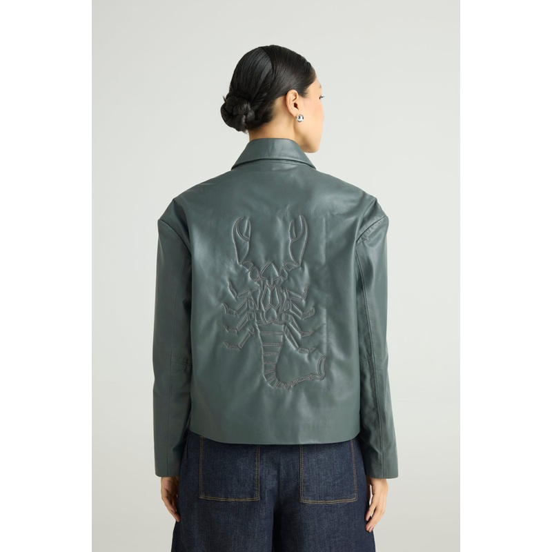 STING – Embossed Scorpion Leather Jacket XS