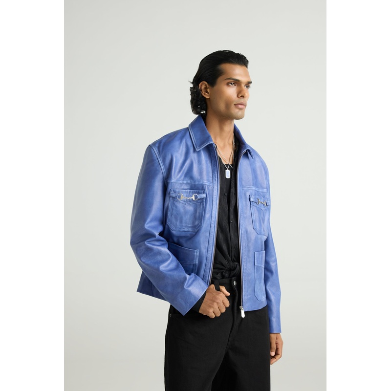 STRYKER- Electric Blue Leather Jacket S