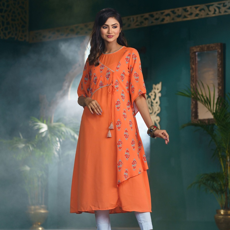 Women Ethnic Orange Fusion Kurti 2XL ORANGE