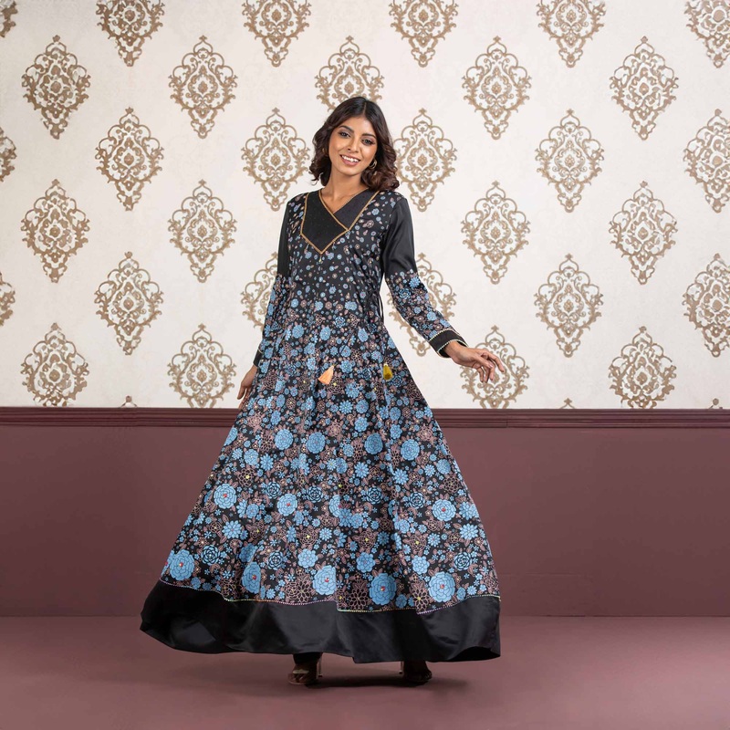 Women Multi Color Embroidered Gown 2XL MULTI COLOR