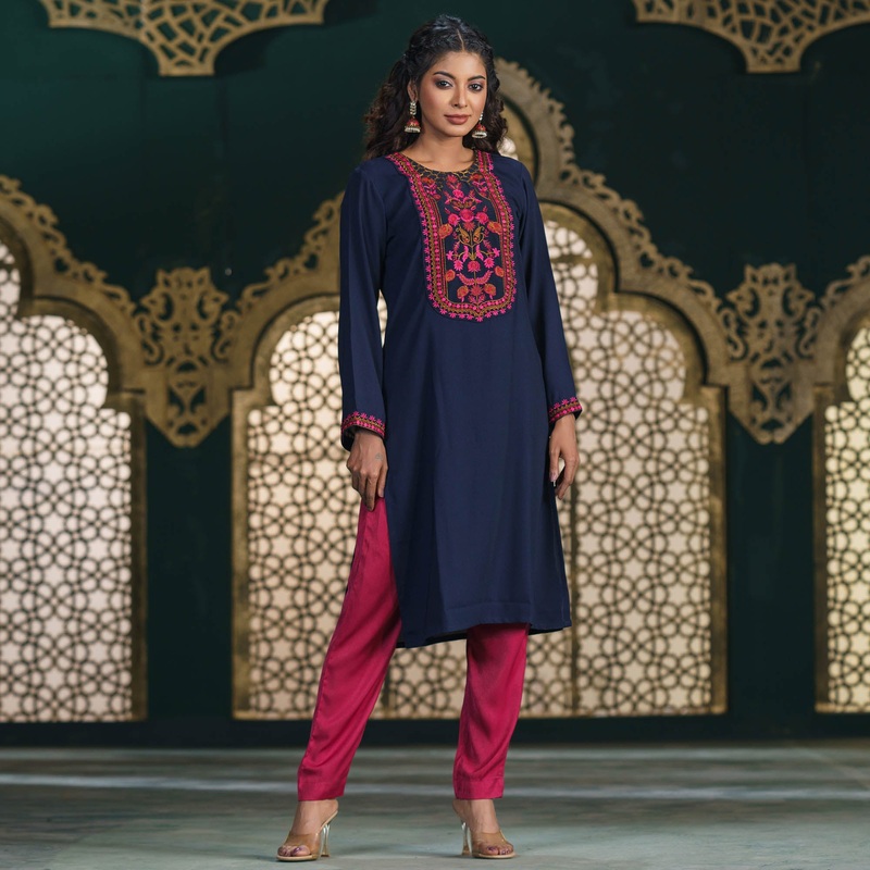 Womens Ethnic High Range Kurti-Navy 2XL NAVY