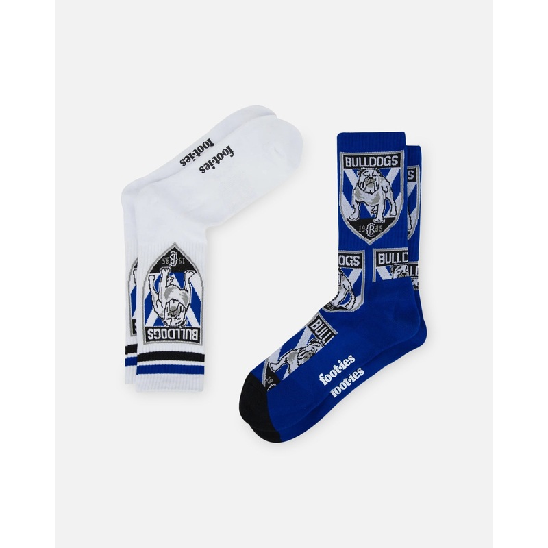 Foot-ies Canterbury-Bankstown Bulldogs Crew Socks 2 Pack Navy/White ONE