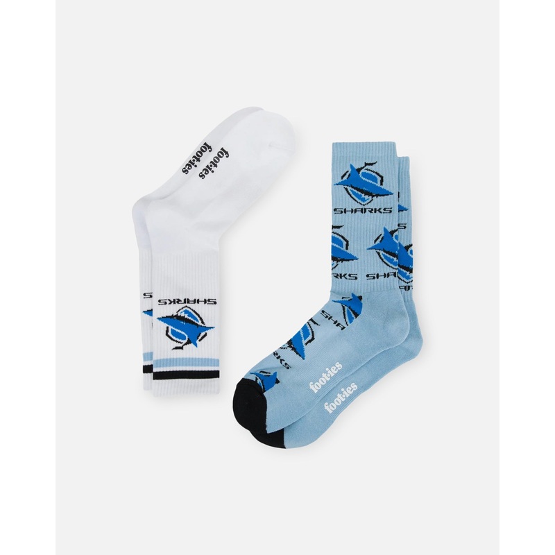 Foot-ies Cronulla-Sutherland Sharks Crew Socks 2 Pack Blue/White ONE