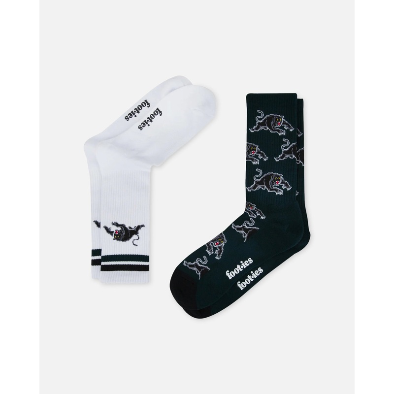 Foot-ies Penrith Panthers Crew Socks 2 Pack Slate/White ONE