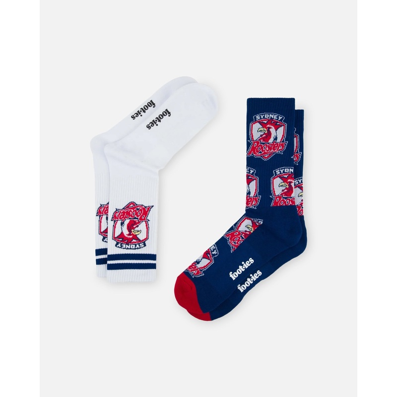 Foot-ies Sydney Roosters Crew Socks 2 Pack Navy/White ONE