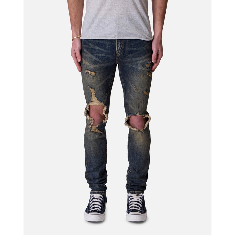 MNML X738 Chewed Up Denim Jeans Stone Washed Shadow 28