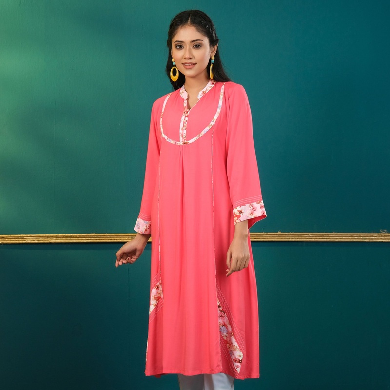Women Pink Silk Printed Kurti 2XL PINK 1