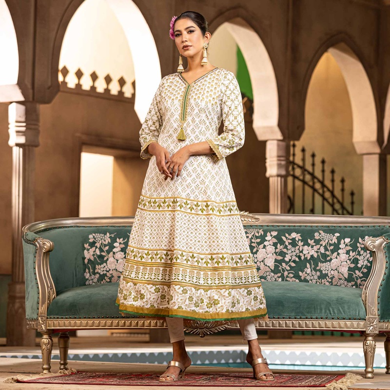 Womens Ethnic Premium Kurti-White 2XL WHITE