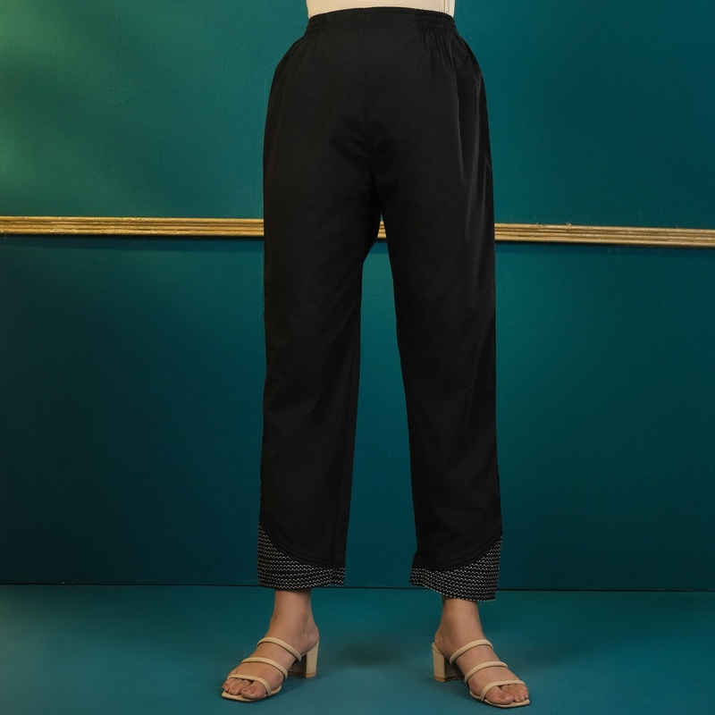 Women Black Embroidered Bottom 2XL BLACK