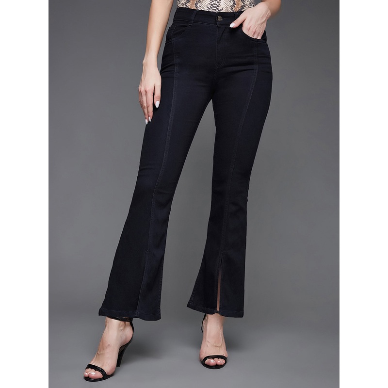 24/7 Comfort Black Bell-Bottom Bootcut Hourglass High-Rise Stretchable Slit Denim Jeans 26 Black