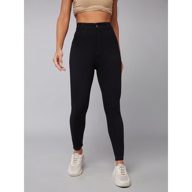 24/7 Comfort Black Skinny-Fit High-Rise Cropped-Length Stretchable Denim Jeans 26 Black