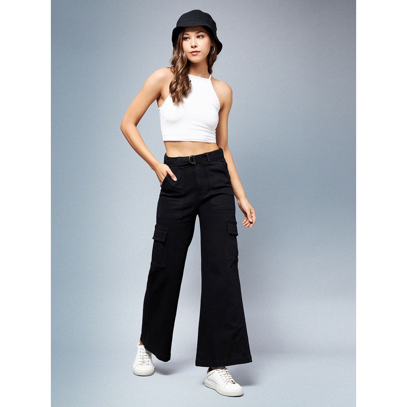 24/7 Comfort Black Wide-Leg High-Rise Stretchable Denim Jeans 24 Black