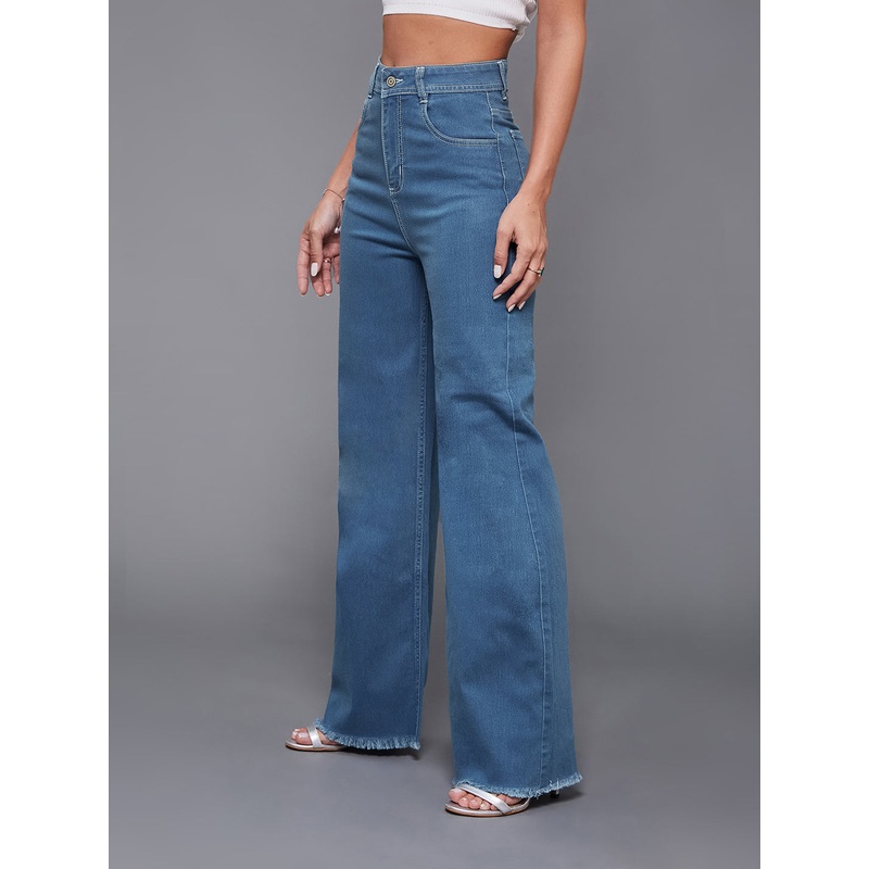 24/7 Comfort Blue Wide-Leg High-Rise Stretchable Denim Jeans 26 Blue