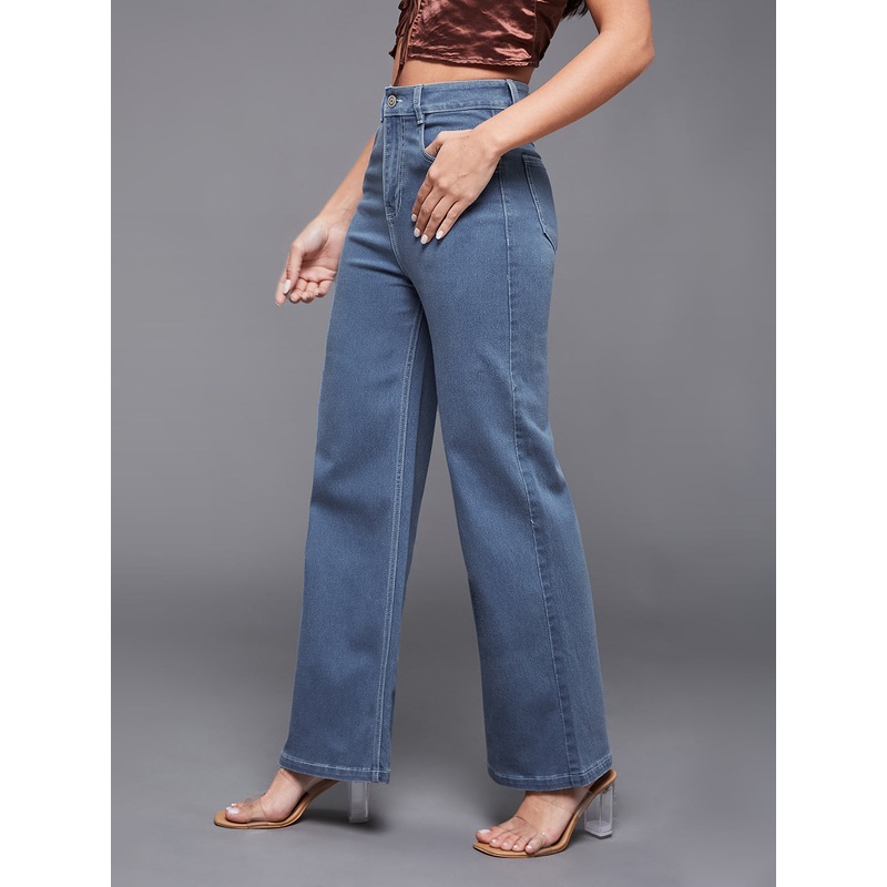 24/7 Comfort Blue Wide-Leg High-Rise Stretchable Denim Jeans 26 Mid-Blue