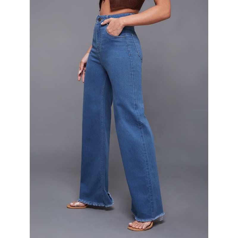 24/7 Comfort Mid-Blue Wide-Leg High-Rise Stretchable Denim Jeans 26 Blue