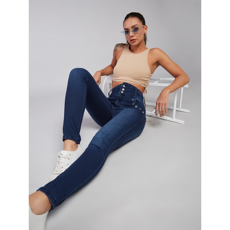 24/7 Comfort Navy Blue Skinny-Fit High-Rise Stretchable Denim Pants 26 Navy Blue