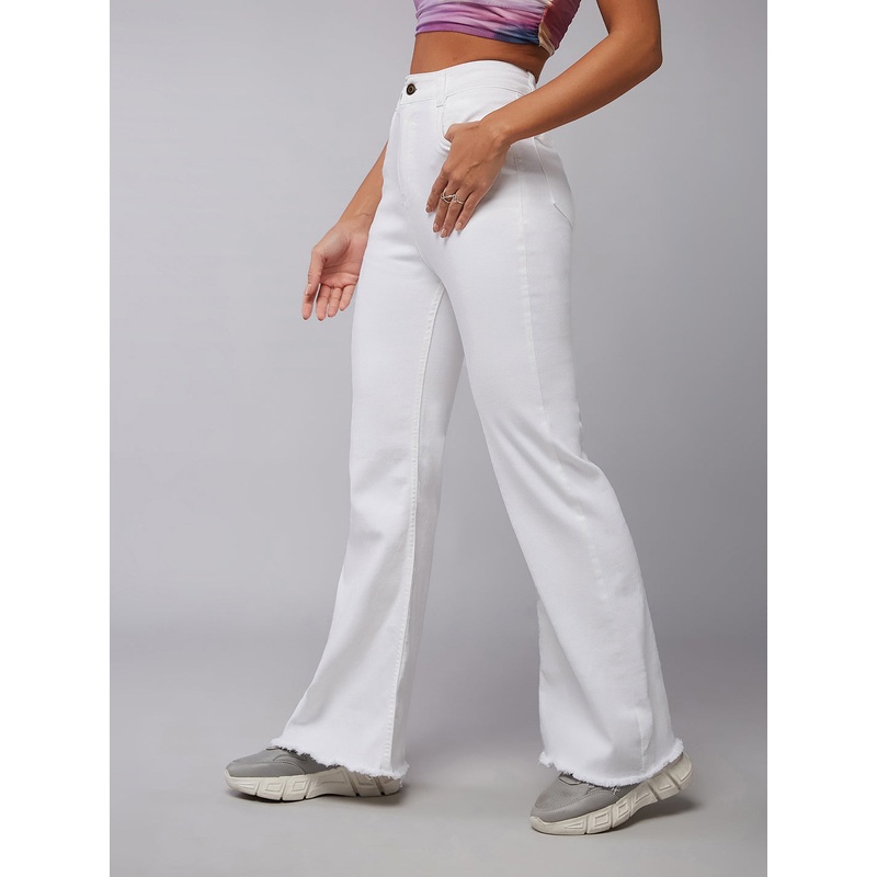 24/7 Comfort White Bell-Bottom Bootcut Hourglass High-Rise Stretchable Denim Jeans 24 White