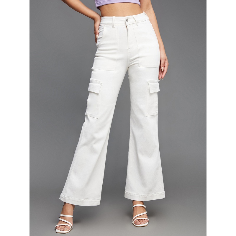 24/7 Comfort White Wide-Leg High-Rise Stretchable Denim Jeans 26 White
