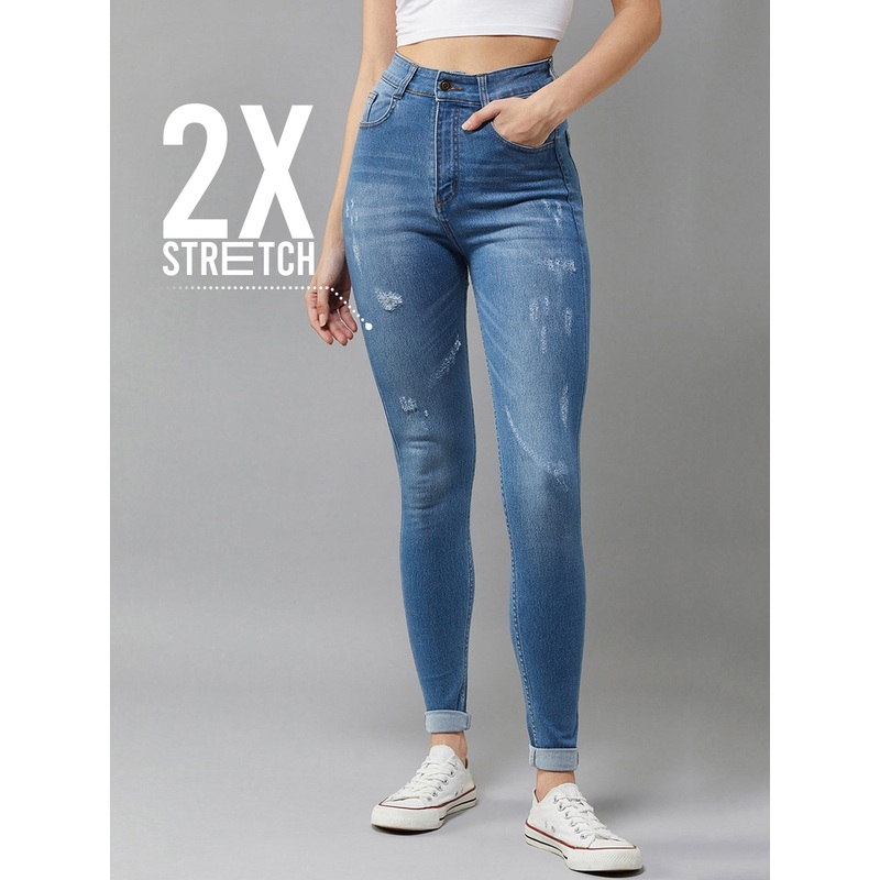 CHASEstretch Blue Skinny High-Rise Mild Distress Denim Jeans 26 Blue
