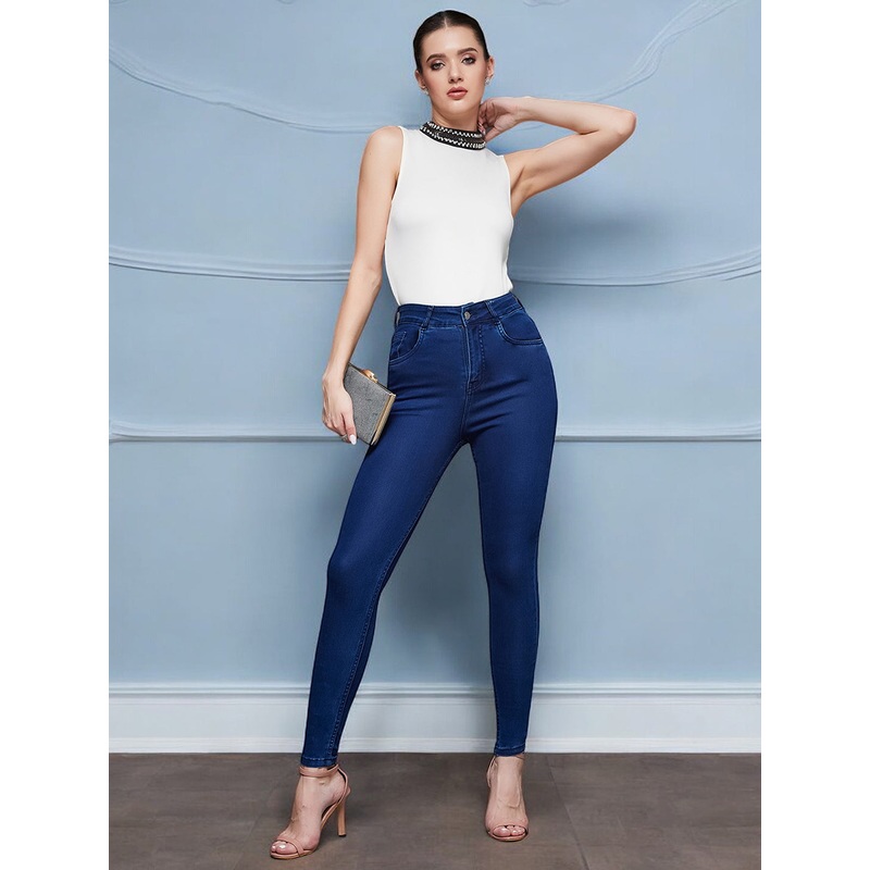 CHASEstretch Navy-Blue Skinny High-Rise Denim Jeans 26 Navy Blue