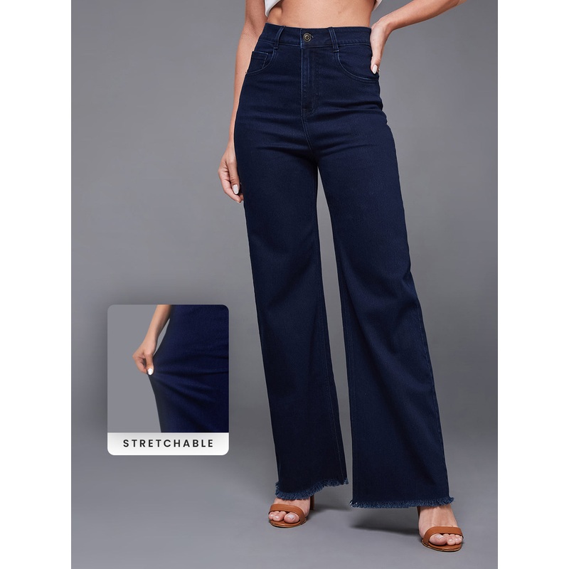 CHASEstretch Navy-Blue Wide-Leg High-Rise Denim Jeans 26 Navy Blue