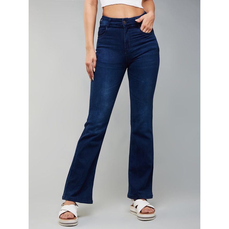 CHASEstretch Navy-Blue Wide-Leg Mid-Rise Denim Jeans 26 Navy Blue