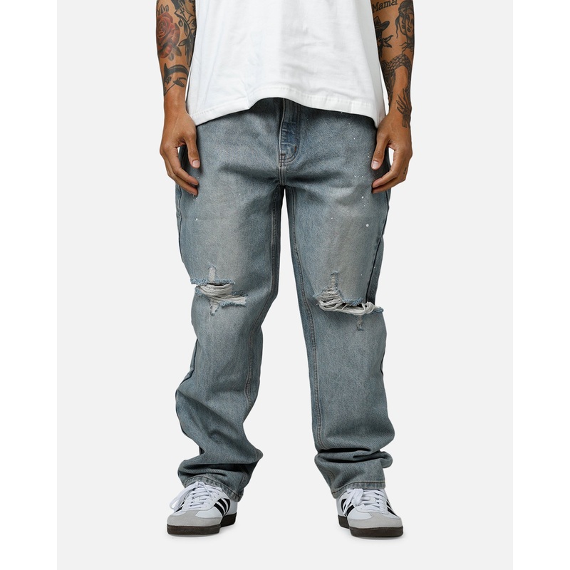 MNML Painted Straight Denim Jeans Light Blue 28