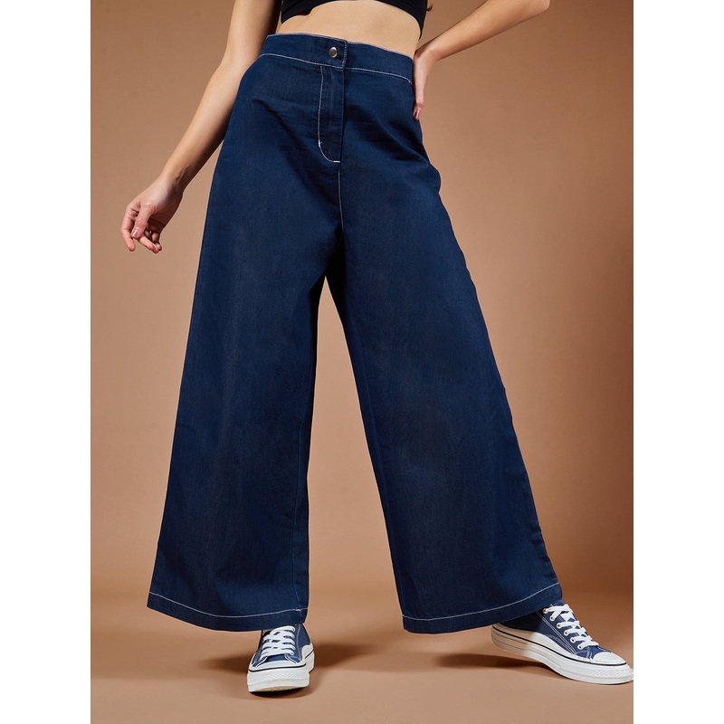 Women’s Navy Blue Wide-Leg High-Rise Denim Pants 26 Navy Blue