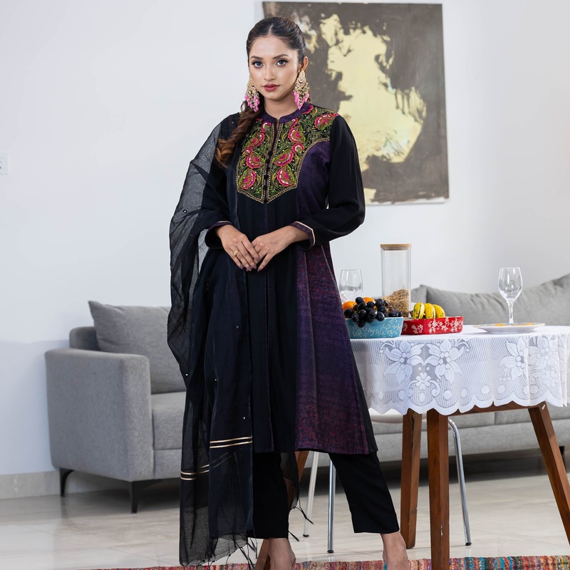 Womens Black Ethnic 3-Piece Set 2XL BLACK