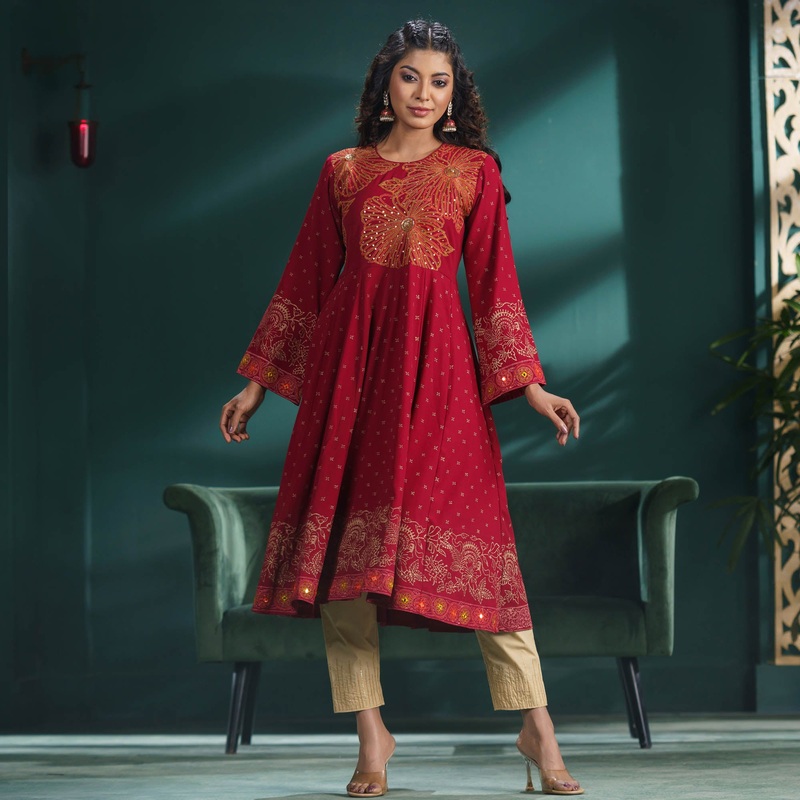 Womens Ethnic Premium Kurti-Maroon 2XL MAROON