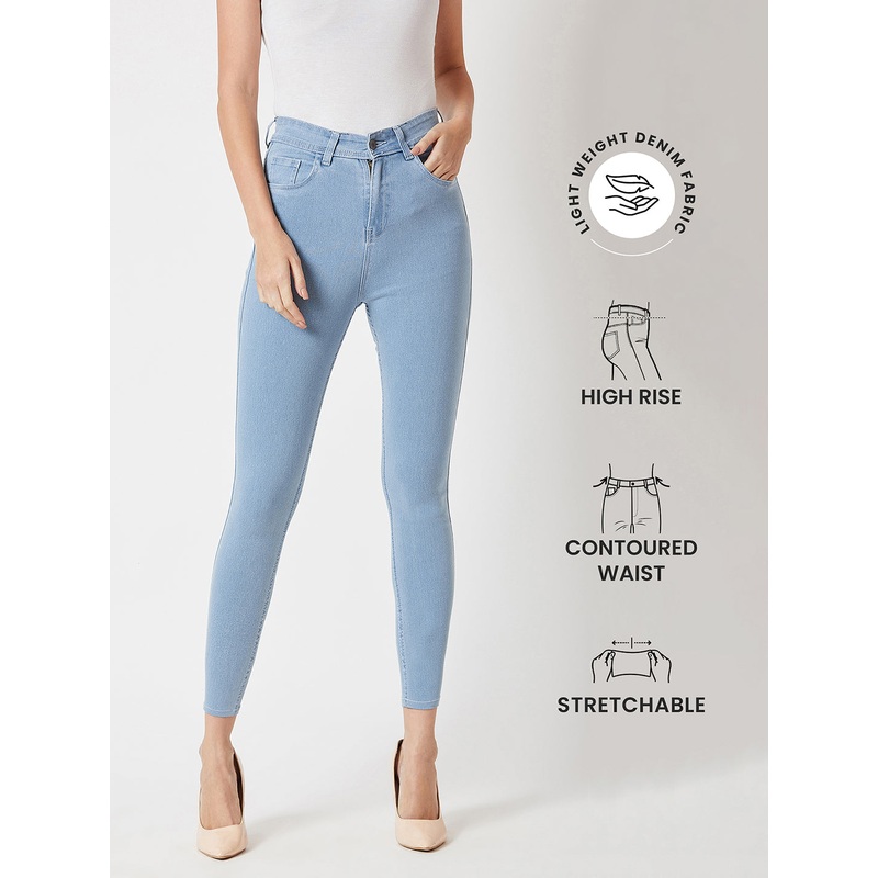 24/7 Comfort Light Blue Skinny High-Rise Clean-Look Cropped Denim Jeans 26 Blue