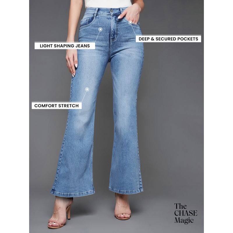 CHASEshape Light-Blue Wide-Leg High-Rise Stretchable Denim Jeans 26 Light Blue