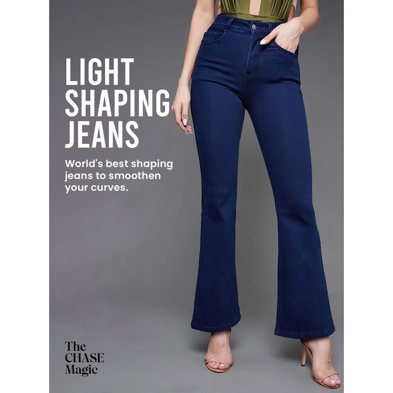 CHASEshape Navy-Blue Bootcut High-Rise Stretchable Denim Jeans 26 Navy Blue