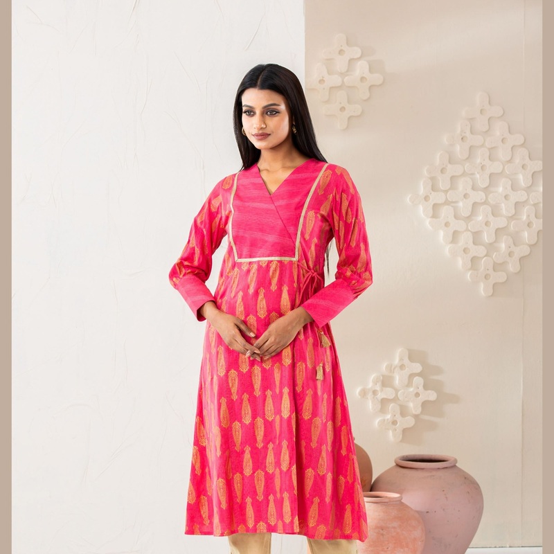 Women Cotton Pink Kurti 2XL PINK