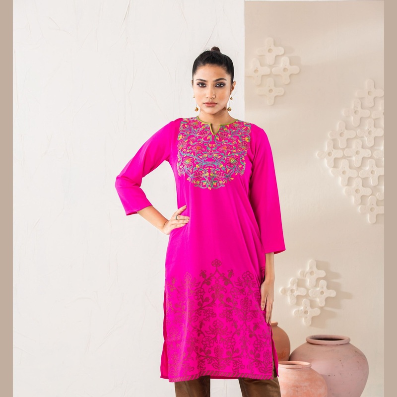 Women Pink Screen Print Kurti 2XL PINK