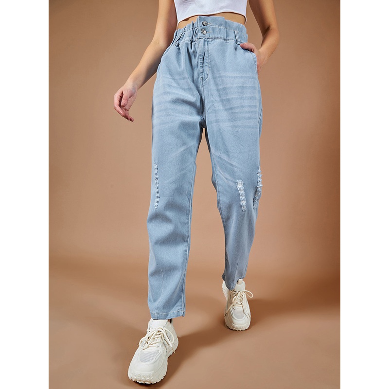 24/7 Comfort Light Blue Moms Jean High-Rise Mild Distress Stretchable Denim Jeans 26 Blue