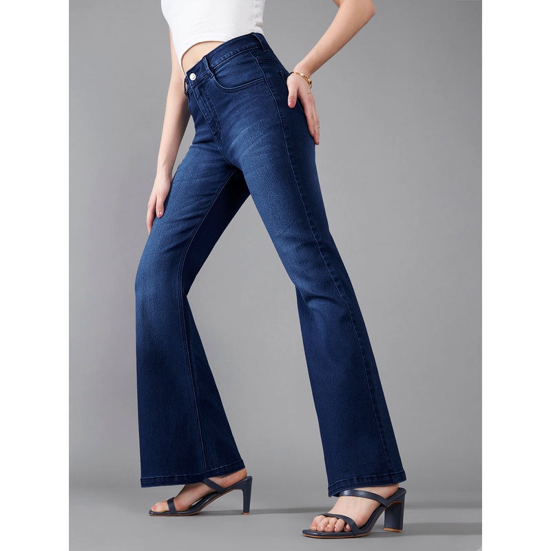 CHASEstretch Navy-Blue Mid-Rise Bootcut Stretchable Flared Denim Jeans 26 Navy Blue