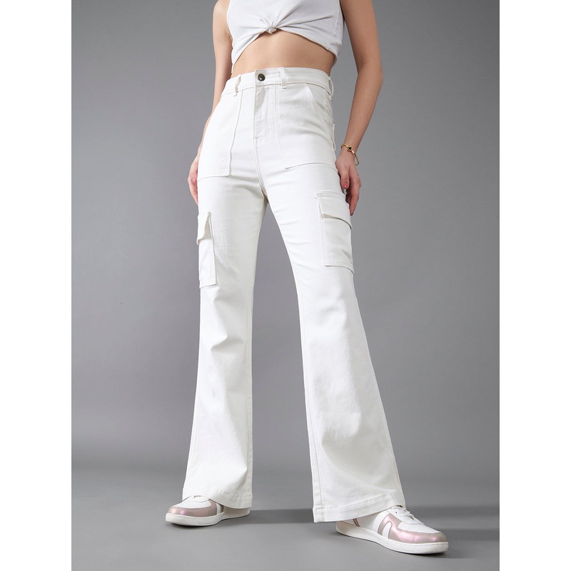 CHASEstretch White Wide-Leg High-Rise Denim Jeans 26 White