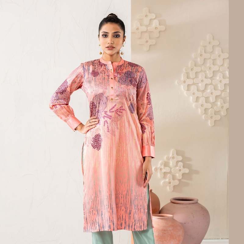 Women Peach Silk Kurti 2XL PEACH