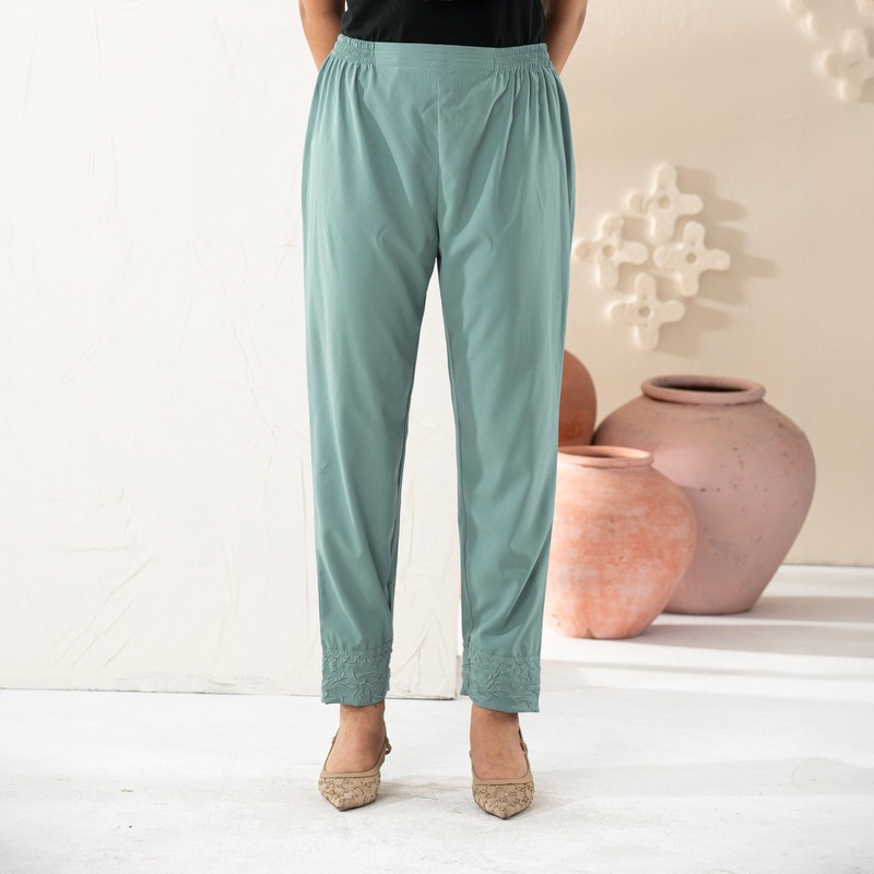 Women Sage Green Embroidered Bottom 2XL SAGE GREEN