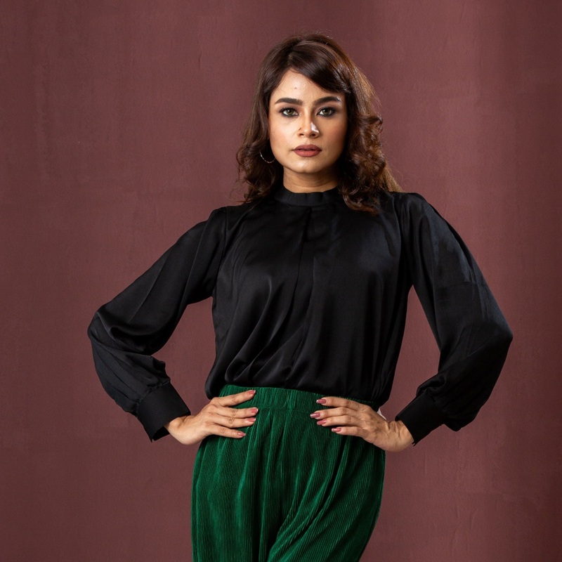 Womens Ethnic Workwear Top-Black 2XL BLACK