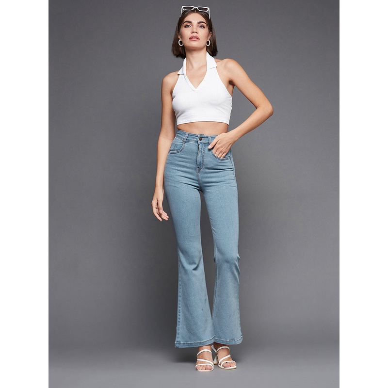 24/7 Comfort Light Blue Bell-Bottom Bootcut Hourglass High-Rise Stretchable Denim Jeans 26 Blue